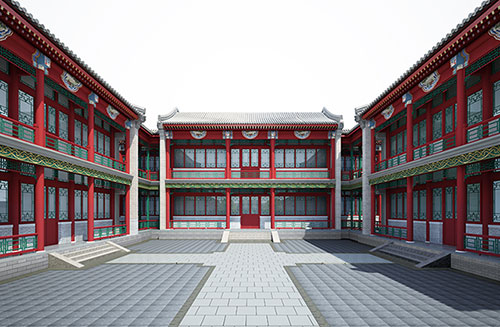 白山北京四合院设计古建筑鸟瞰图展示